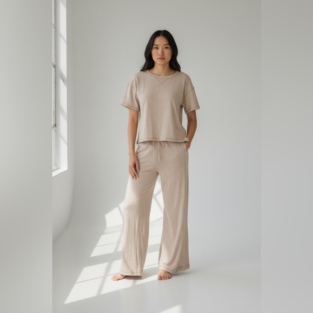 Zenana Ash Mocha Relaxed Slub Short Sleeve Top and Pants Set